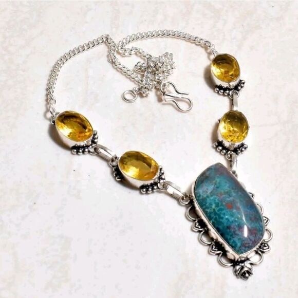 Bloodstone Citrine Gemstone Ethnic Handmade Necklace Jewelry - Picture 1 of 1